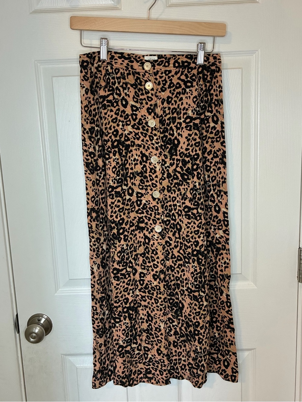 Wilfred Leopard-Print Button Midi Skirt in Tan and Black